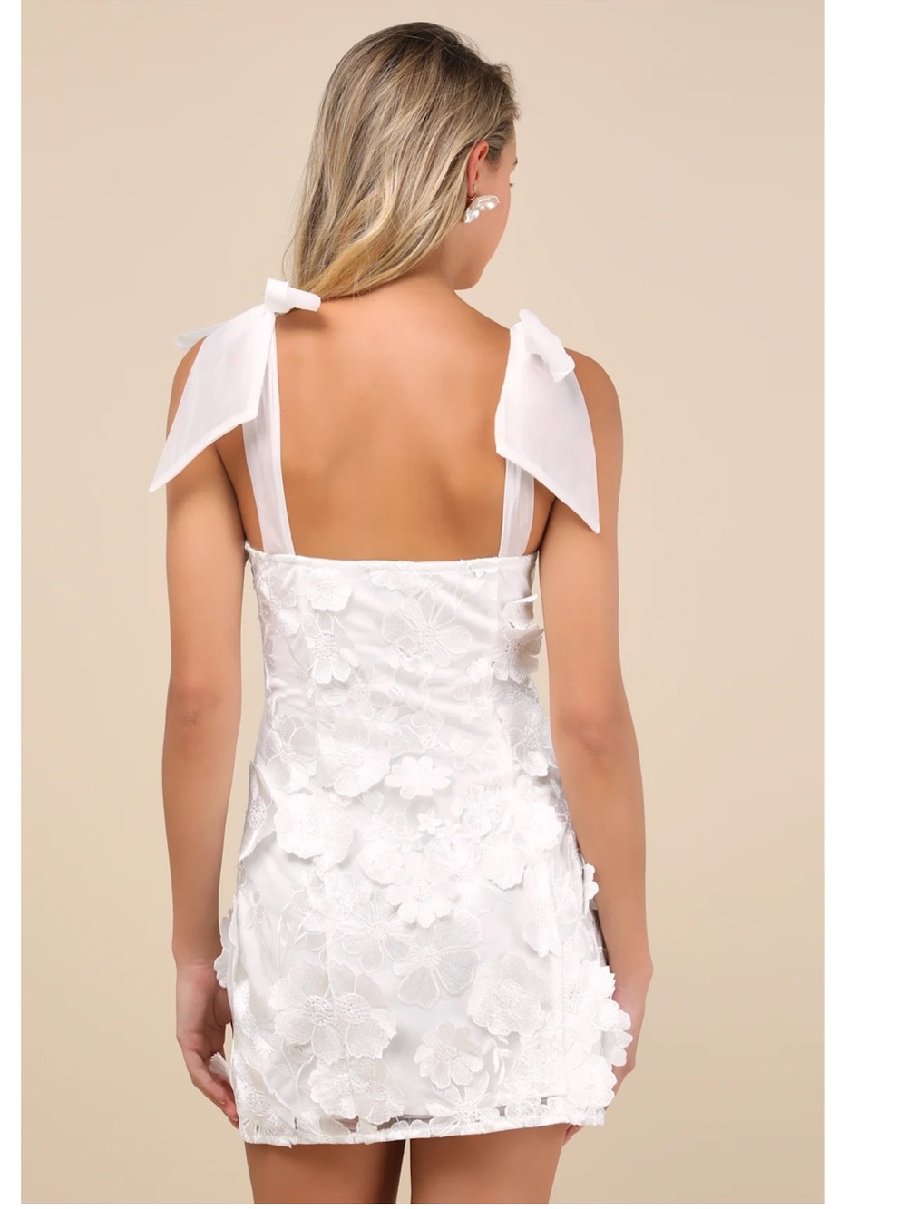 Lulus Emphatically Adorable White 3D-Floral Tie-Strap Mini Dress Medium - Picture 2 of 15